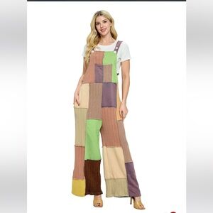 YAK and Yeti Patchwork Wide-Leg Overalls - Multicolor